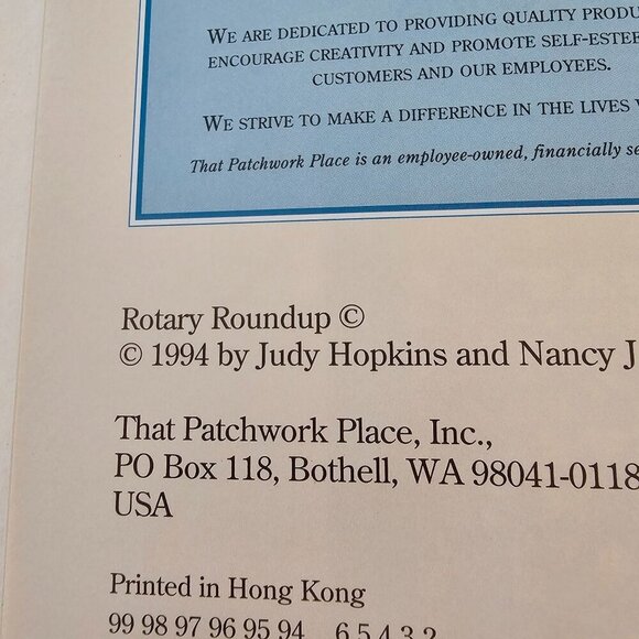 Vintage Rotary Roundup Quilt Pattern Book By Judy Hopkins & Nancy J. Martin 1994 - Picture 3 of 10